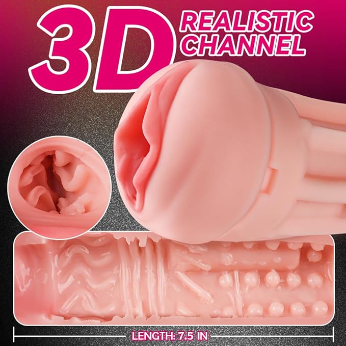 Male Masturbator Cup Pussy Vagina Textured with 7.5in Depth Lifelike Soft